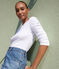 Langärmeliges Damen-T-Shirt L'Iconique aus einfarbigem Rippstrick weiss ECUME