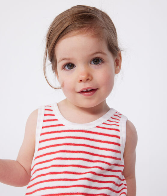 Baby-Kurzoverall aus Baumwolle mit Streifen rot MARSHMALLOW/ SPI